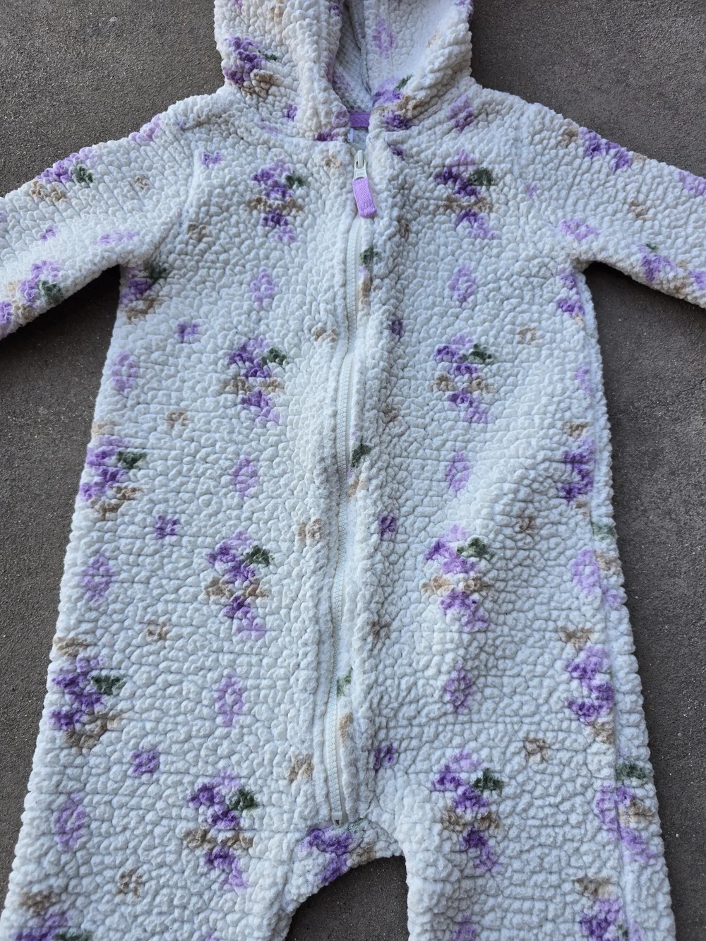 Carter's Girl's White Hooded Fleece One-Piece with Purple Floral Print Size 24M